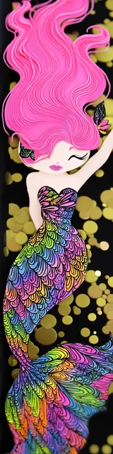 Free mermaid bookmark of a mermaid dancing against a black background